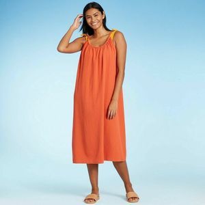 Women's Kona Sol Midi Cover Up Dress Rust S/M swim cover up dress NEW 1222